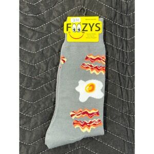 Foozys Crew Socks Mens 10-13 Gray New Bacon‎ and Eggs Breakfast Novelty FM-41